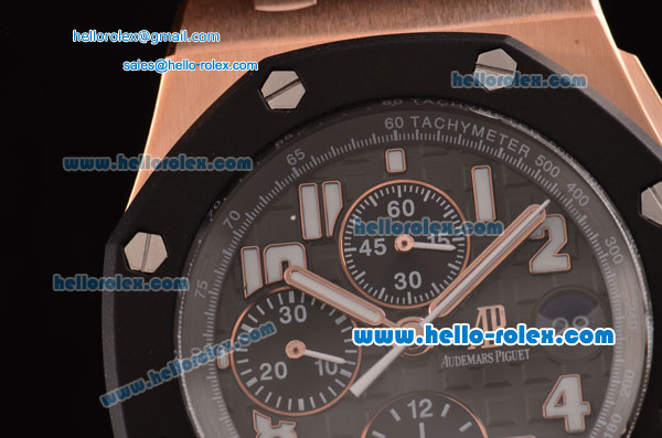 Audemars Piguer Royal Oak Offshore Chronograph Swiss Valjoux 7750 Automatic Rose Gold Case with Numeral Markers Black Dial and PVD Bezel -Super LumiNova - Click Image to Close